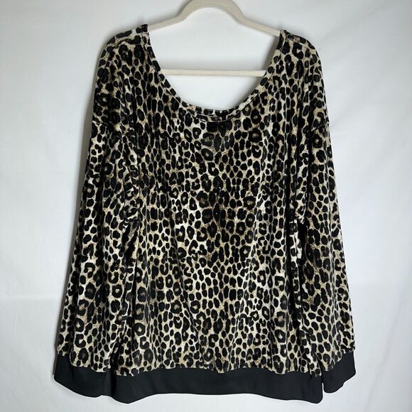 Michael Kors Women’s Animal Leopard Print Brown Black Long Sleeve Top Size 4X - Picture 3 of 10